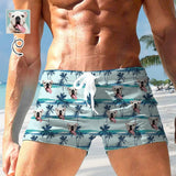 Custom Face Hawaii Style Men's Swimwear Short Swim Trunks with Zipper Pocket Personalized Surfing Square Leg Board Shorts