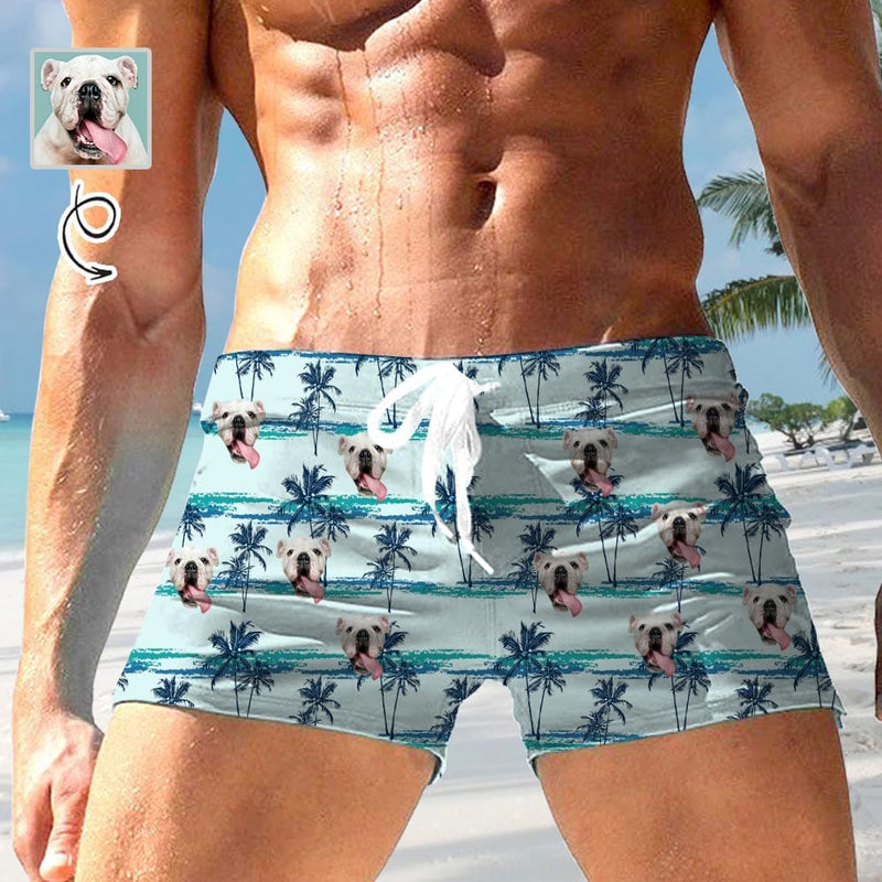 Custom Face Hawaii Style Men's Swimwear Short Swim Trunks with Zipper Pocket Personalized Surfing Square Leg Board Shorts