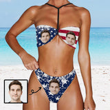 Custom Face USA Flag Triangle Halterneck Bikini Personalized Two Piece Swimsuit