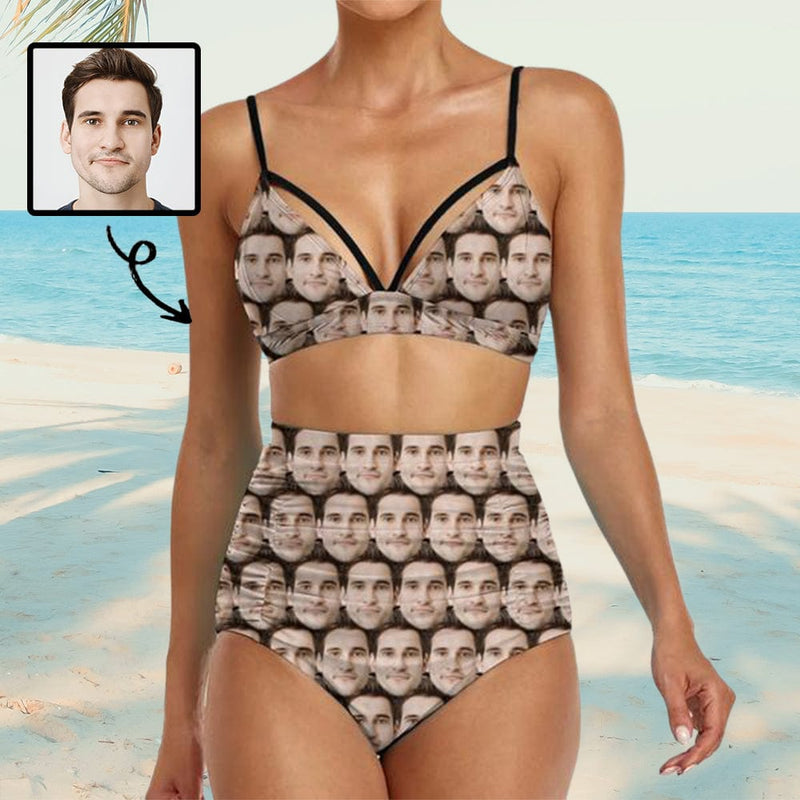 Custom Seamless Face Bust Bond  High Waist  Bikini Personalized Two Piece Swimsuit