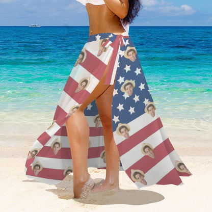 Custom Face USA Flag Triangle Bikini Three Piece Swimsuit with Cover Up Sarong