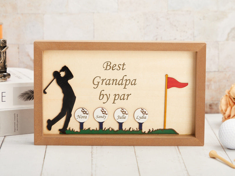 Custom Best Dad by Par Sign Wooden Golf Sign Personalized Plaque for Grandpa Fathers Day Gifts