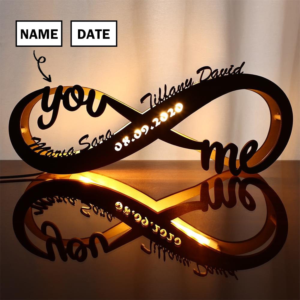 Custom Name&amp;Date  Wooden Infinity Light Engraved Wooden Nightlight Wedding Anniversary Valentine Gift