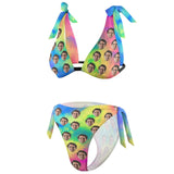 Custom Face Rainbow Deep V Neck Tie Side Low Waisted Triangle Bikini Personalized Bathing Suit Women's Two Piece Swimsuit Summer Beach Pool Outfits