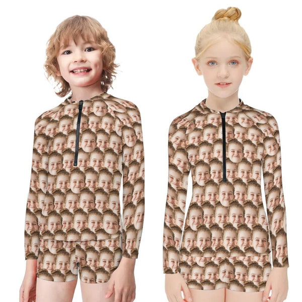 Custom Face Seamless Long Sleeve Children  Swimsuit Personlized Two Piece Tankini