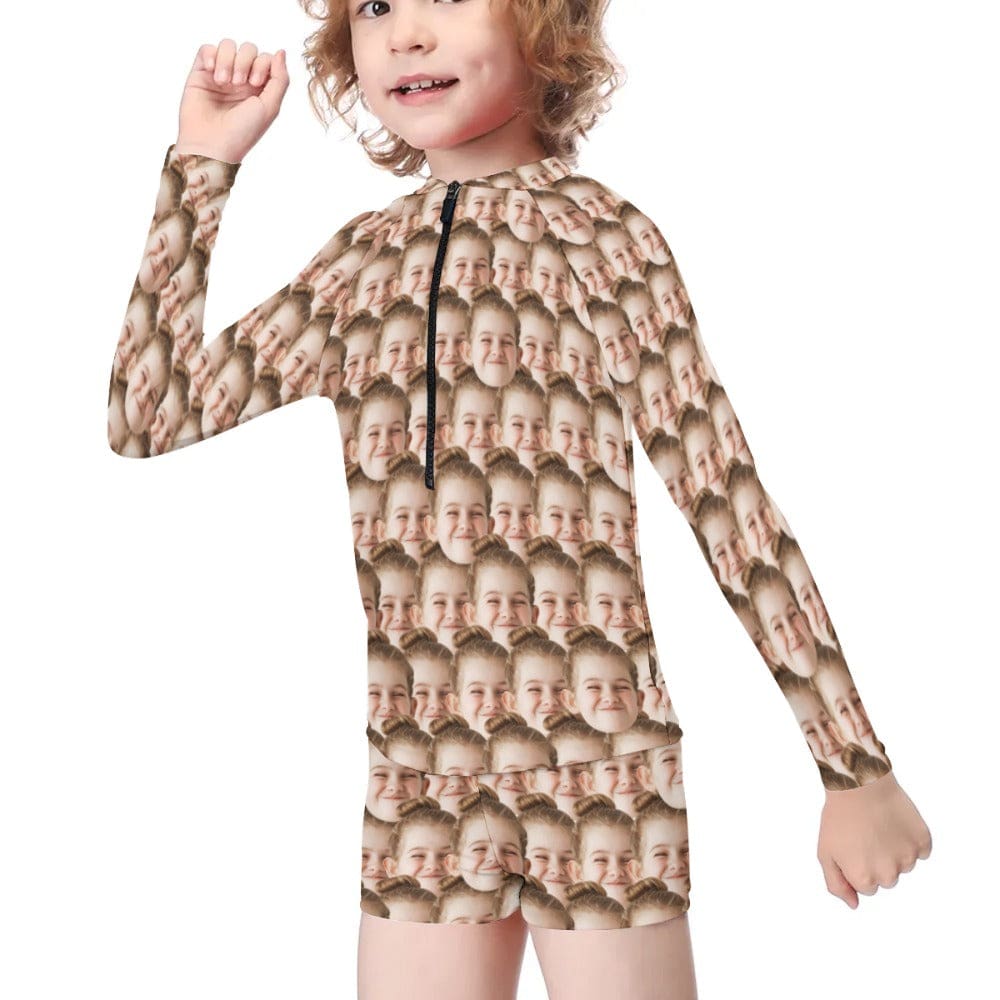 Custom Face Seamless Long Sleeve Children  Swimsuit Personlized Two Piece Tankini