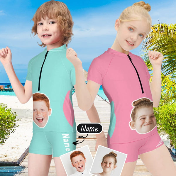 Custom Big Face Short Sleeve Two Piece Tankini Personalized Kid Swimsuit