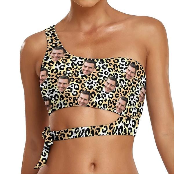 Custom Face Leopard Separated Bikinis Top&amp;Bottom A Line Trouser Midi Skirt with Pockets for Womens