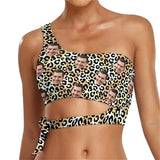 Custom Face Leopard Separated Bikinis Top&Bottom A Line Trouser Midi Skirt with Pockets for Womens