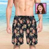 Custom Face Yellow Flowers Quick Dry Swim Trunks Personalized Swimwear