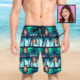 Custom Face Green Trees Seamless Quick Dry Swim Trunks Personalized Swimwear