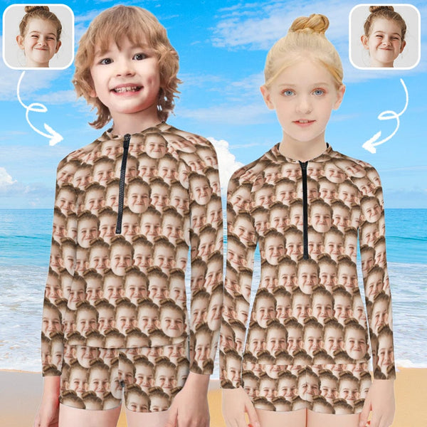 Custom Face Seamless Long Sleeve Children  Swimsuit Personlized Two Piece Tankini