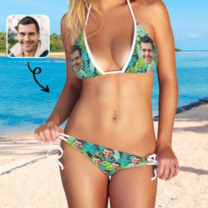 Custom Leaves Face Triangle Bikini SwimSuit Personalized Two Piece Swimsuit