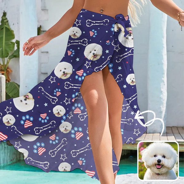 Custom Pet Face Women's Knotted Long Cover up Personalized Sarongs Beach Wrap