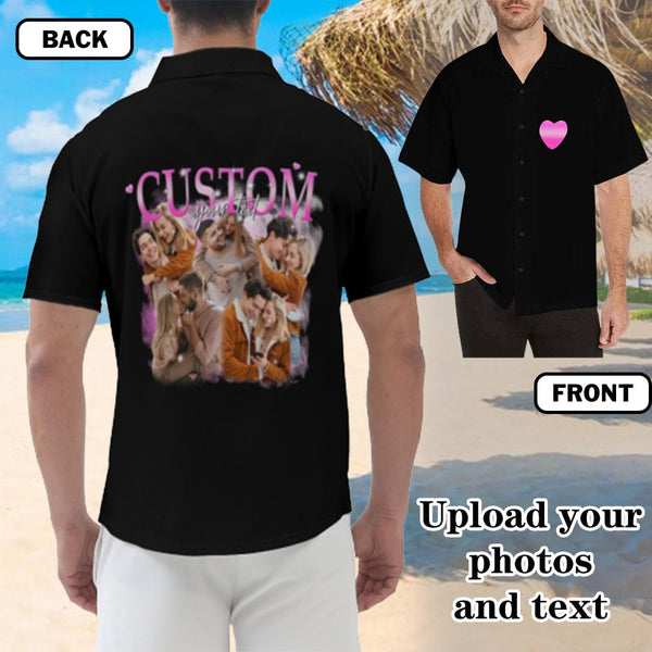 Custom Photo Text Pink Vintage Graphic 90s Hawaiian Shirt Personalized Aloha Shirt For Men