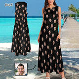 Custom Face Black Sleeveless Summer Dress with Pocket Personalized Women's Long Dress