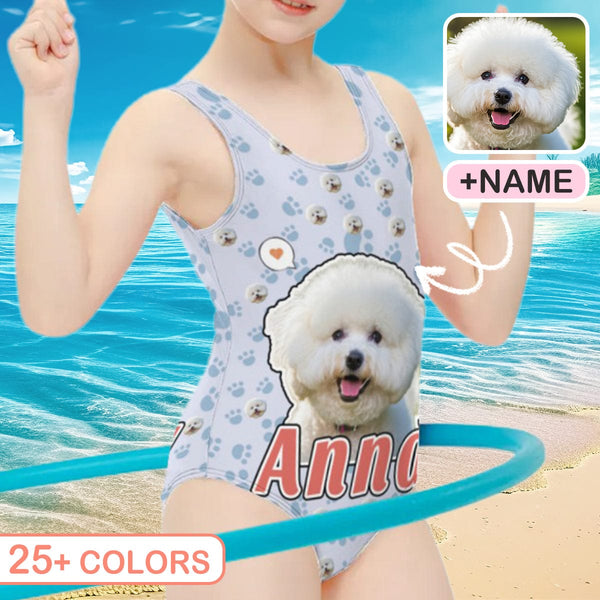 Custom Pet Face Name One Piece Kid's Swimsuit Personalized Swimsuit For Children