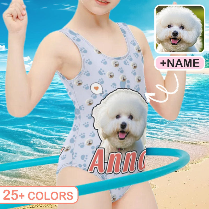 Custom Pet Face Name One Piece Kid's Swimsuit Personalized Swimsuit For Children