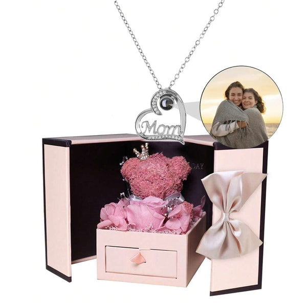 Custom Photo Necklace Fresh-keeping Rose Necklace Moss Bear Gift Box Set Perfect Gift for Mother