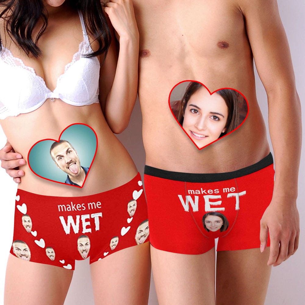 Custom Couple Matching Briefs with Face Personalized Photo Makes Me Wet Women&