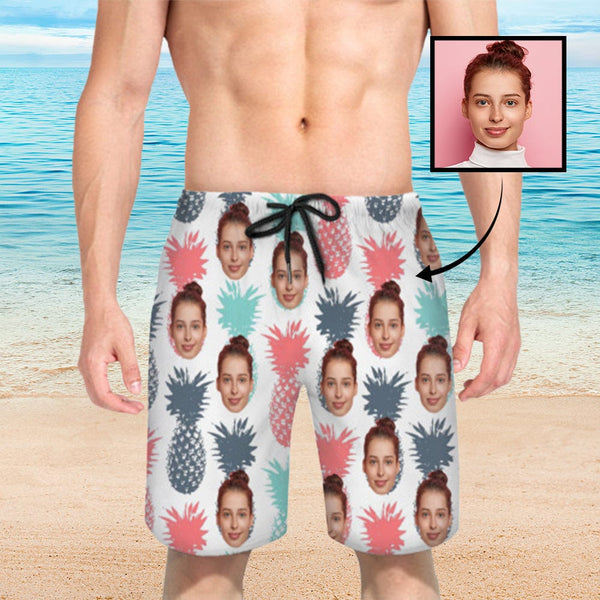 Custom White Colorful Pineapple Face Quick Dry Swim Trunks Personalized Gift for Him