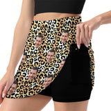 Custom Face Leopard Separated Bikinis Top&Bottom A Line Trouser Midi Skirt with Pockets for Womens