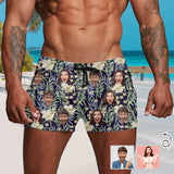 Custom Face Hawaii Flowers Men's Quick Dry Shorts Personalized Swim Trunks with Side Zipper Pocket Surfing Square Leg Board Shorts