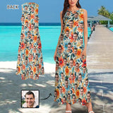 Custom Face Flowers Sleeveless Summer Dress with Pocket Personalized Women's Long Dress