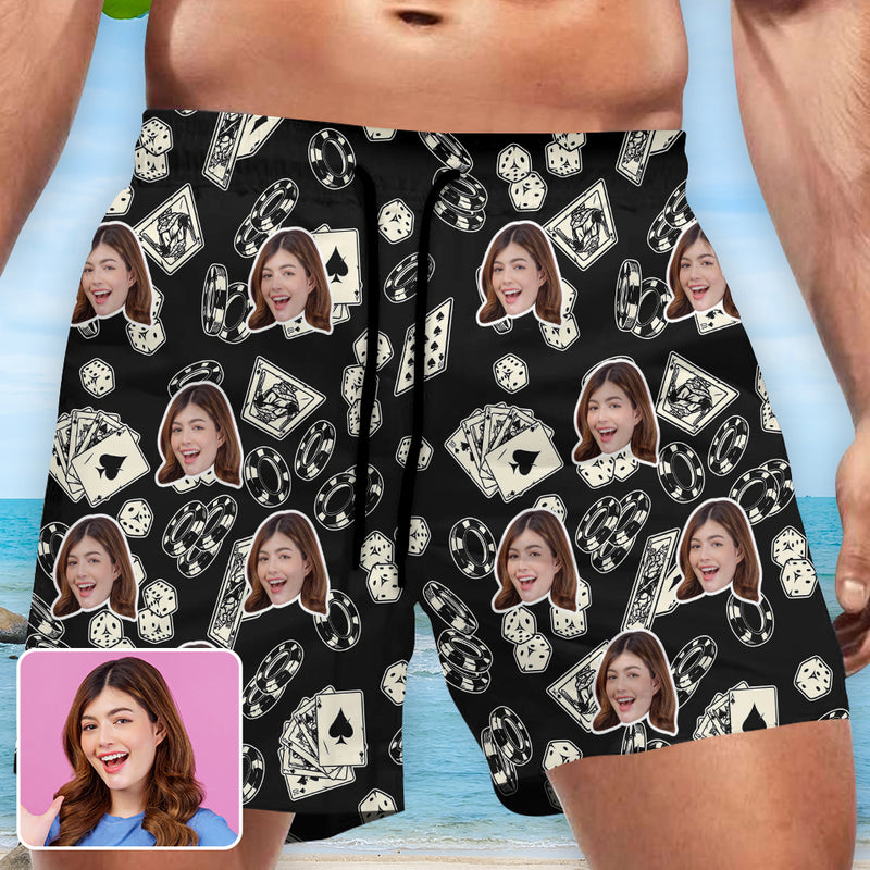 Custom Face Black Gambling Elements Men's Qiuck Dry Swim Trunks