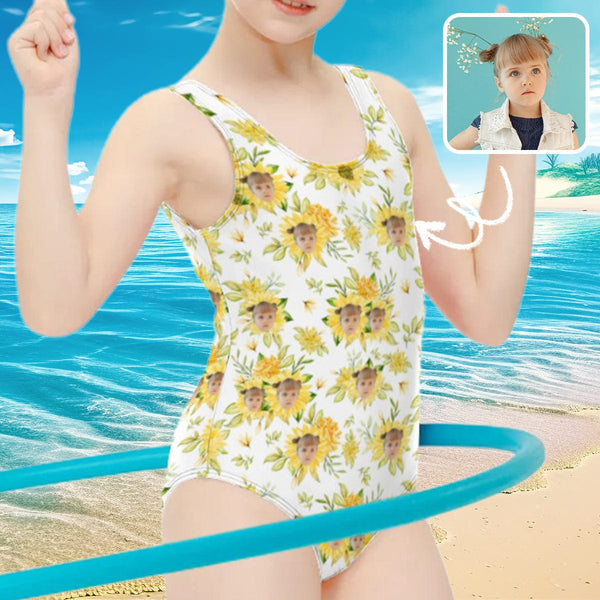 Custom Face Diasy One Piece Kid's Swimsuit Personalized Swimsuit For Children