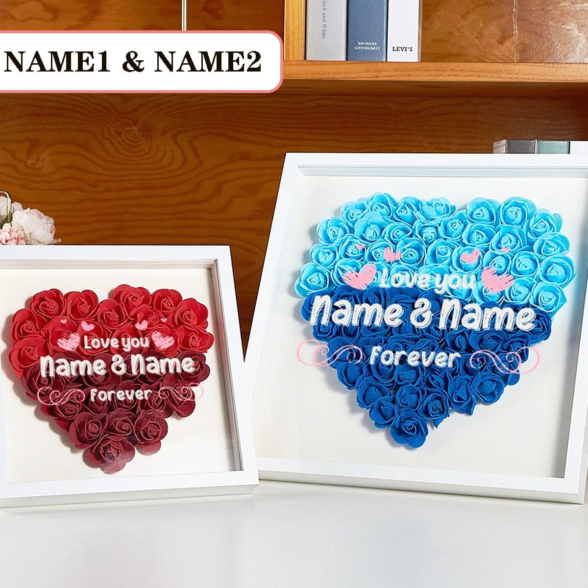 Custom Couple Name Heart-shaped Paper Flower Shadow Box Valentine&