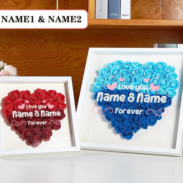 Custom Couple Name Heart-shaped Paper Flower Shadow Box Valentine's Gift For Her