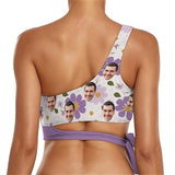 Custom Face Purple Flowers Separated Bikinis Top&Bottom A Line Trouser Midi Skirt with Pockets for Womens