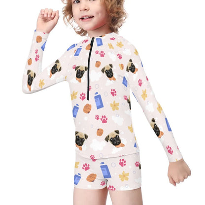 Custom Pet Face Paws Long Sleeve Children  Swimsuit Personlized Two Piece Tankini