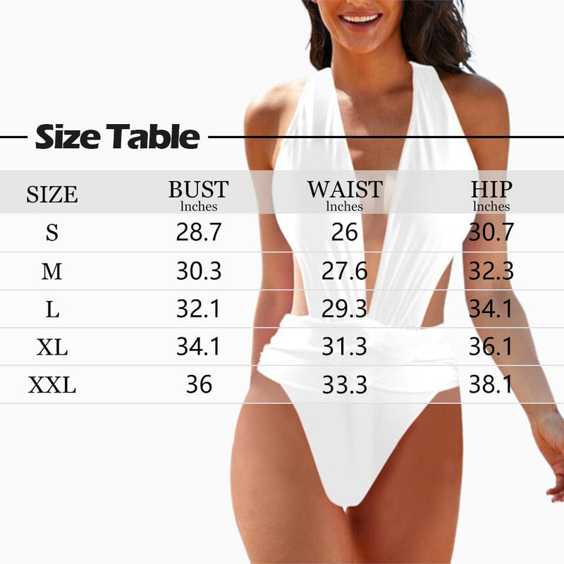 Custom Face Seamless Women's Deep V-Neck Low Back Crossover One Piece Swimsuit  Personalized Woman Swimsuit