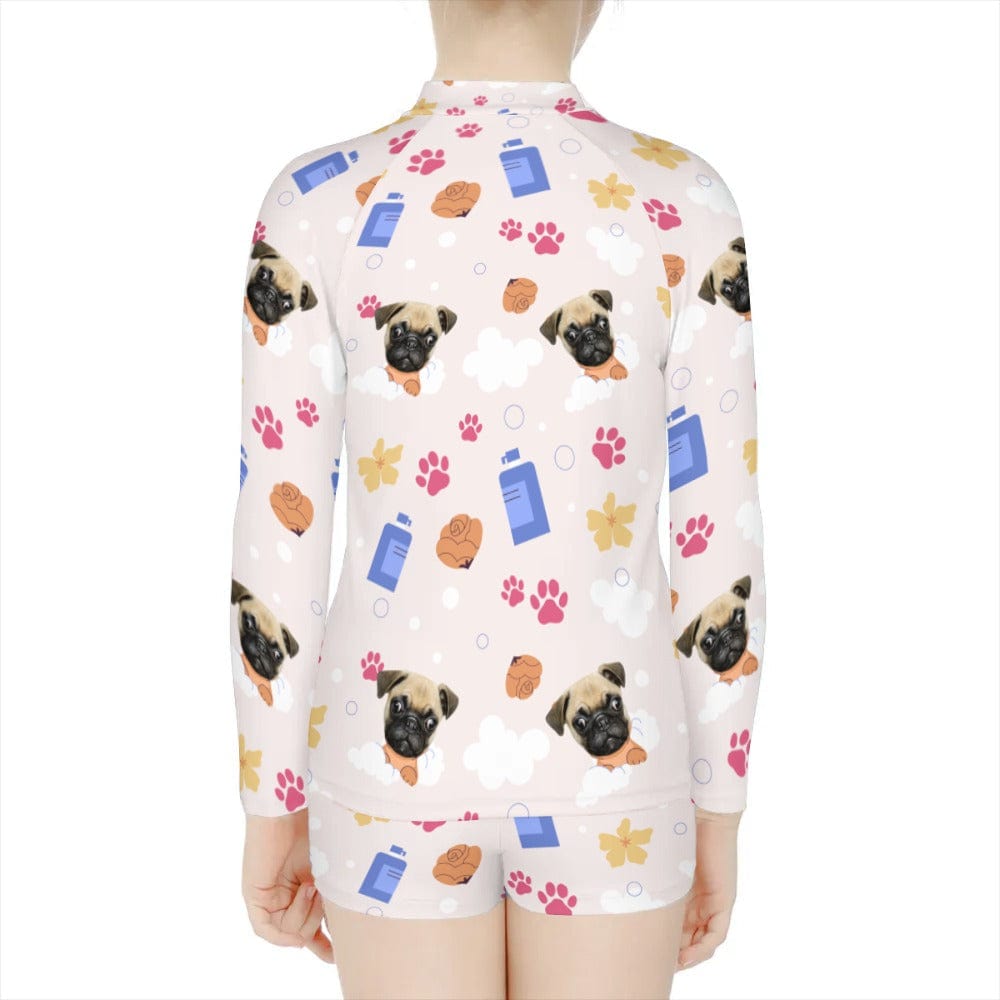 Custom Pet Face Paws Long Sleeve Children  Swimsuit Personlized Two Piece Tankini