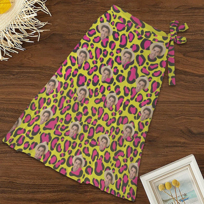 Custom Face Yellow&amp;Red Leopard Triangle Bikini Three Piece Swimsuit with Cover Up Sarong