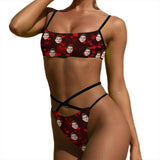 Custom Face Little Hearts Waist Bond Sports Bikini Peronalized Two Piece Swimsuit