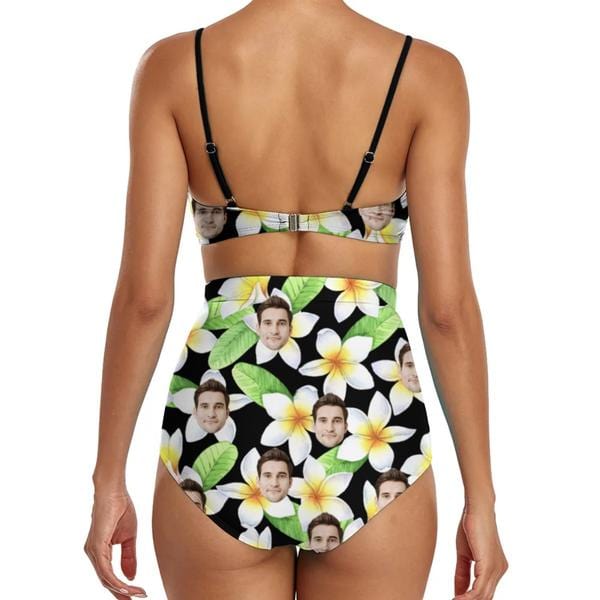 Custom Face Flowers Bust Bond High Waist Bikini Personalized Two Piece Swimsuit