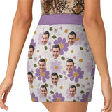 Custom Face Purple Flowers Separated Bikinis Top&Bottom A Line Trouser Midi Skirt with Pockets for Womens