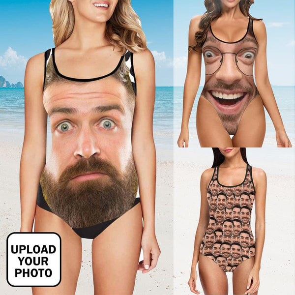 【Top Selling】Custom Funny Face One Piece Swimsuit Personalized Tank Top Bathing Suit Holiday Party