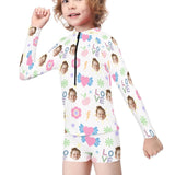 Custom Face Love Long Sleeve Children  Swimsuit Personlized Two Piece Tankini