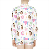 Custom Face Love Long Sleeve Children  Swimsuit Personlized Two Piece Tankini