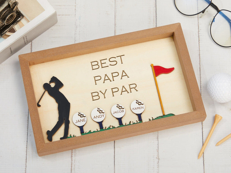 Custom Best Dad by Par Sign Wooden Golf Sign Personalized Plaque for Grandpa Fathers Day Gifts