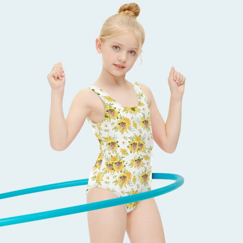 Custom Face Diasy One Piece Kid's Swimsuit Personalized Swimsuit For Children