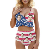 [New Arrivals] 4th of July Custom Face  USA Flag Swimsuit USA Flag Bathing Suit with Husband Face