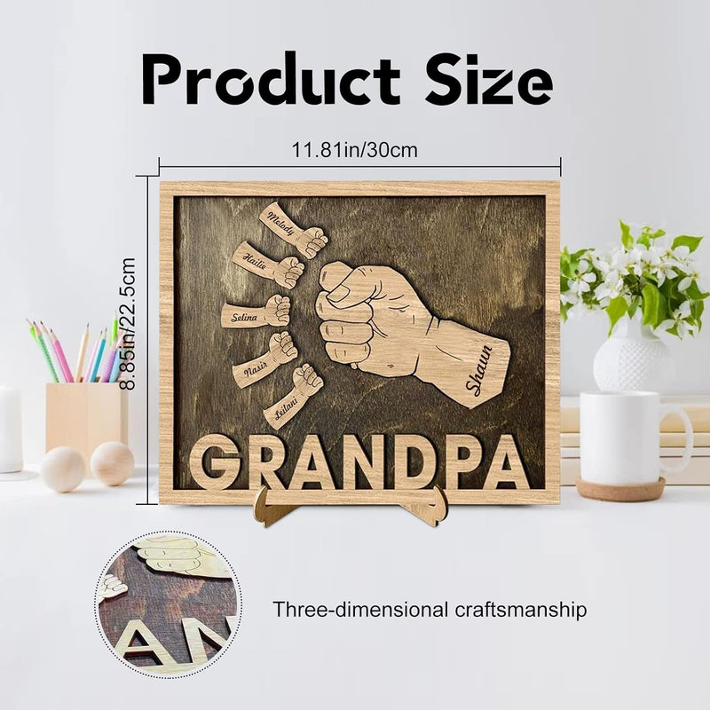 Personalized Fists Fathers Day Wood Sign  Custom Dad Plaque Family Tree Frames Wooden Plaques Decor