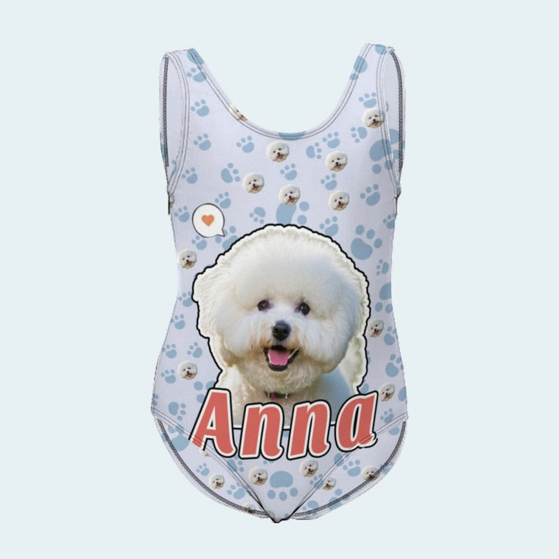 Custom Pet Face Name One Piece Kid's Swimsuit Personalized Swimsuit For Children