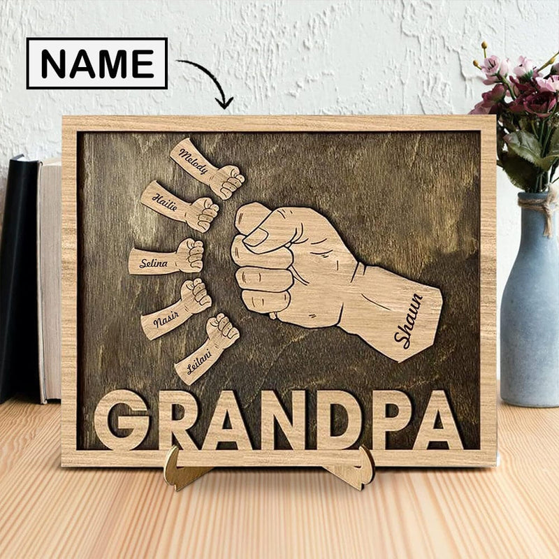 Personalized Fists Fathers Day Wood Sign  Custom Dad Plaque Family Tree Frames Wooden Plaques Decor