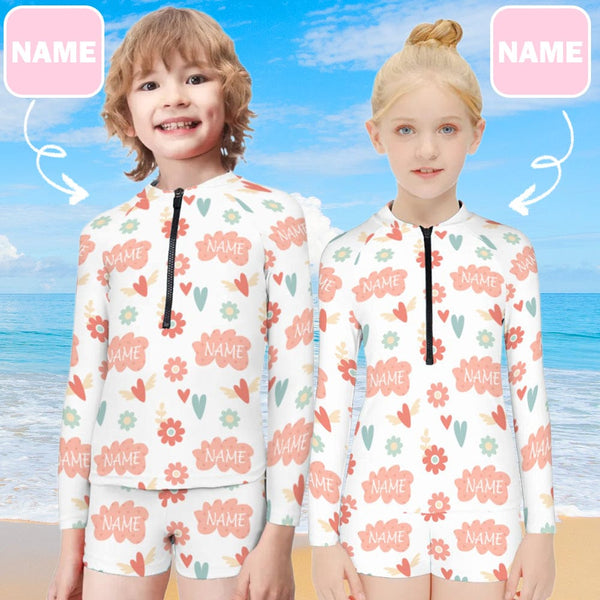 Custom Name Cloud Long Sleeve Children  Swimsuit Personlized Two Piece Tankini